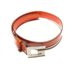 Gucci Red Leather Tom Ford era Belt with an Open Center Chrome Square